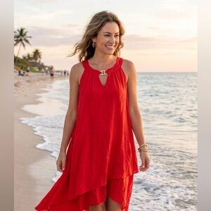Luxology Red Sleeveless Dress with Gold Neck Clasp